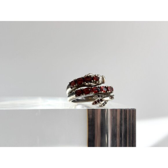 Dragon Wrap Around Garnet Figural 925 Sterling Silver Vintage Ring - sz 6.5 - Picture 3 of 15